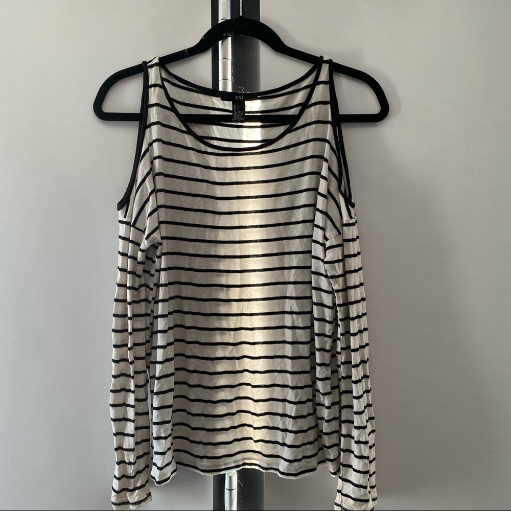 Forever 21 shoulder cut out striped long sleeve top